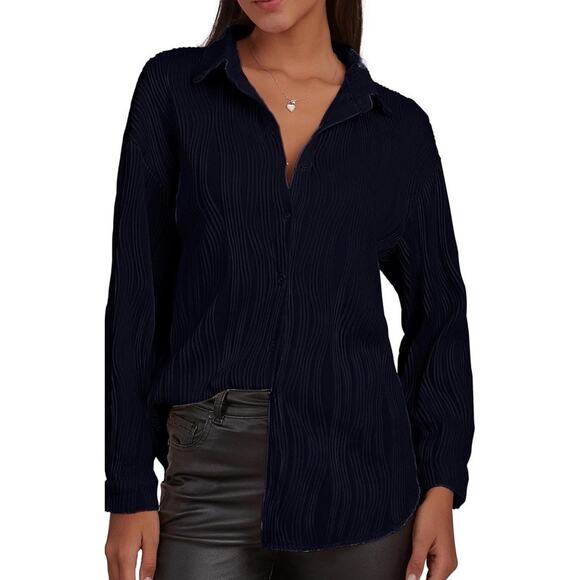 CHYRII Womens Textured Button Down Long Sleeve Shirt Casual Work XL PP - Picture 1 of 5